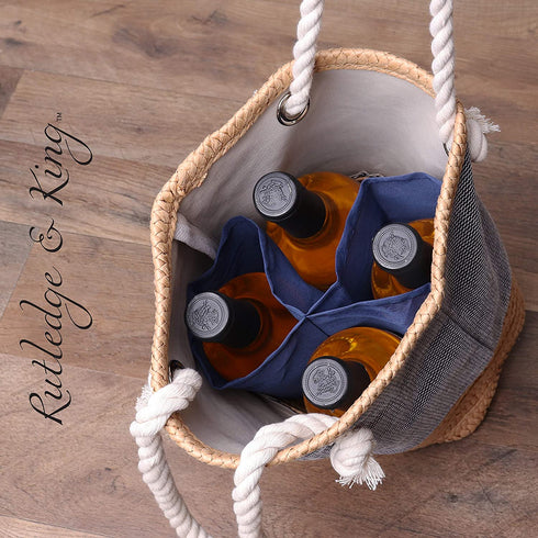 Rutledge & King Wine Bag - Wine Purse - Wine Gift Bag - Straw Wine Bag - Wine Caddy - Wine Tote for Wine Bottles - Wine Gift Basket - Wine Carrying Bag - Reusable Wine Bag (Waverly, 1)