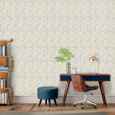 WENMER 17.71 Inchx118 Inch Geometric Hexagon Wallpaper Peel and Stick Wallpaper Removable Self Adhesive Wallpaper Vinyl Film Shelf Paper & Drawer Liner Roll for Home Use
