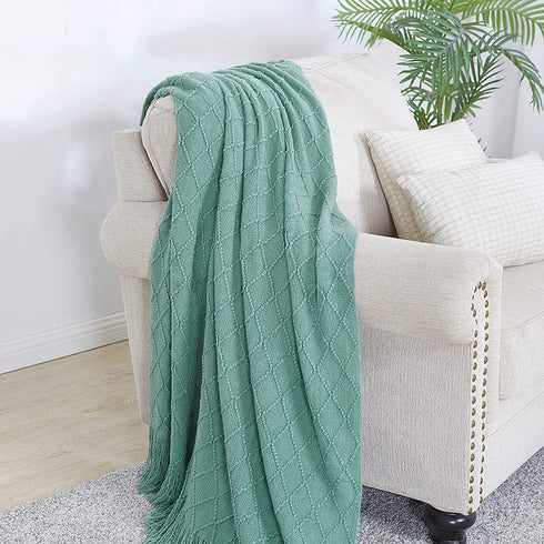 BOURINA Throw Blanket Textured Solid Soft Sofa Couch Cover Knitted Decorative Blanket, 50" x 60" Dark Cyan