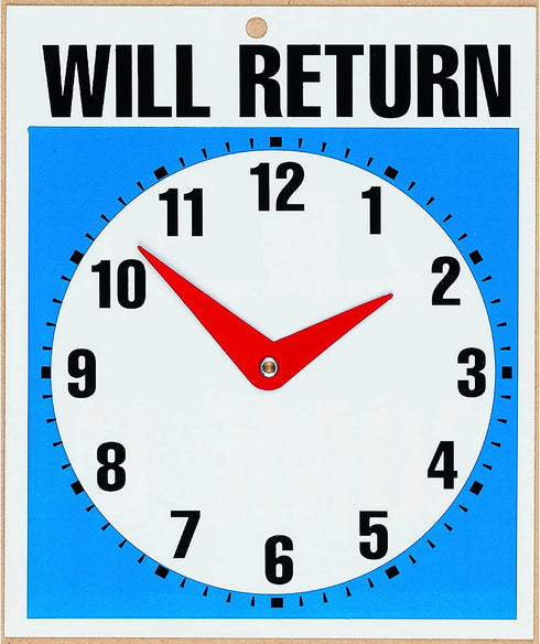 Headline Sign 9382 Double-Sided Open/Will Return Sign with Clock Hands, 7.5 Inches by 9 Inches
