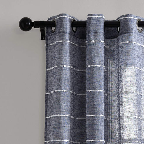 Lush Decor Navy Farmhouse Textured Grommet Sheer Window Curtain Set (84" x 38")
