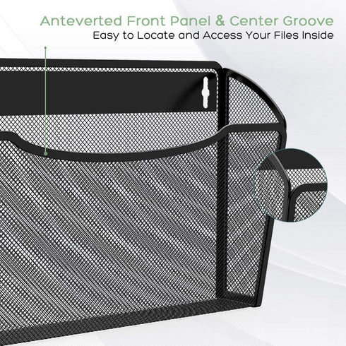MaxGear Mesh File Holder Wall Organizer 3 Pockets Hanging File Organizers Wall Mounted Paper Organizer Holders Wall Bins for Office and Home, Black