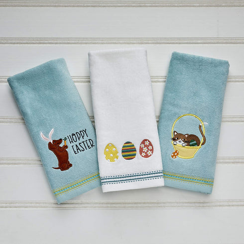 SKL Home Easter Egg Line Hand Towel Set, White