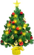 CREPRO 2ft Pre-lit Christmas Tree, Artificial Mini Christmas Tree with Lights and Christmas Ornaments, Tabletop Christmas Trees with Star Treetop for Xmas Home Party Holiday DIY Decorations(Gold)