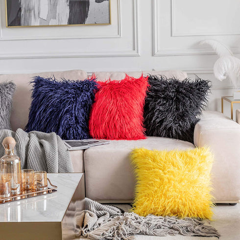 Home Brilliant Yellow Fur Pillow Covers Furry Fuzzy Accent Throw Pillow Covers Easter Decorations Decorative for Couch Sofa Bed, Set of 2 (18 x 18 Inch, Yellow)