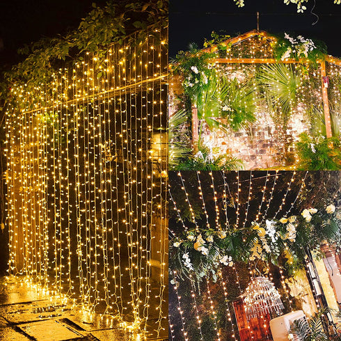 Twinkle Star 300 LED Window Curtain String Light Wedding Party Home Garden Bedroom Outdoor Indoor Wall Decorations, Warm White