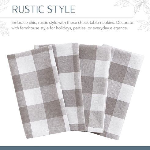 Elrene Home Fashions Farmhouse Living Buffalo Check Napkin Set of 4, 20" x 20", Gray/White 4