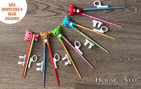 House of Stix Training chopsticks - 5 Pairs premium quality chopstick set for kids adults and beginners with attachable learning chopstick helper - right or left handed