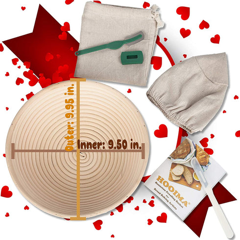 Banneton Bread Basket Sourdough Proofing Set Bread Bowl & Linen Liner Cloth + Lames Rattan Basket No Smell Bread Bag Included 10 Brotform for Homemade Bread
