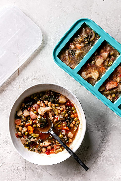 Souper Cubes 1-Cup Extra-Large Silicone Freezing Tray with Lid - makes 4 perfect 1cup portions - freeze soup broth or sauce