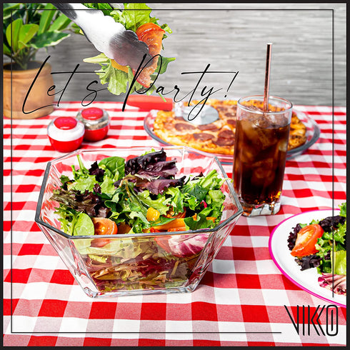 Vikko 64.25 Ounce Glass Serving Bowl | Beautiful Geometric Squared Shape, Made from Thick, Durable Glass, Great for Salads, Dessert, Fruit, and More, Microwave and Dishwasher Safe