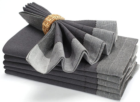 Farmhouse Cloth Napkin Set of 6 100% Cotton Dinner Napkin Double Holes Size 20"x 20" Color Dark Grey