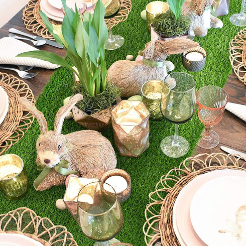 COYMOS Faux Grass Table Runner for Table Decoration Grass Rug Spring Summer Party Decor, 14 Inch x 72 Inch