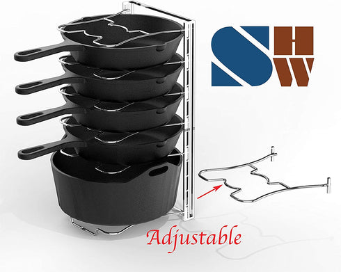 Simple Houseware 7 Adjustable Compartments Pot and Pan Organizer Rack Lid Holder, Chrome