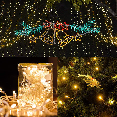 Twinkle Star 300 LED Christmas Fairy String Lights, 8 Lighting Modes 98.5ft Plug in String Waterproof Mini Lights for Outdoor Indoor Holiday Christmas Wedding Party Bedroom Decorations, Warm White
