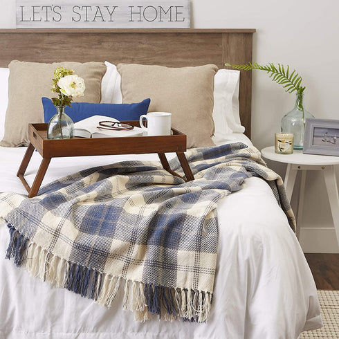 DII Farmhouse Woven Throw, 50x60 with 3" Fringe, French Blue, 1 Piece