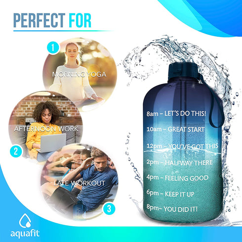 AQUAFIT 1 Gallon Water Bottle with Straw Motivational Water Bottle Big Water Bottle with Straw One Gallon Water Bottle Water Jug 1 Gallon Water Jug with Time Marker Daily Bottle