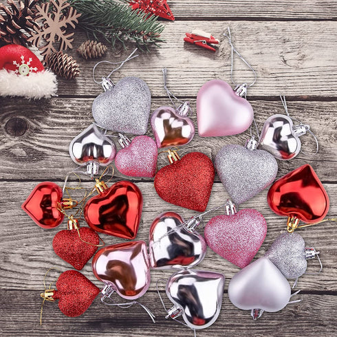 Duufin 45 Pieces Valentine's Day Heart Ornaments Heart Baubles Valentines Heart Decorations Heart Shaped Baubles Hanging Ornaments Decorations for Valentine, Christmas Tree