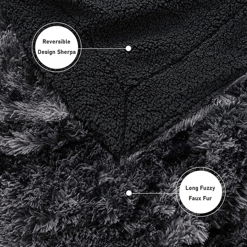 Comaza Soft Fuzzy Faux Fur Throw Blanket,Reversible Lightweight Shaggy Fluffy Cozy Plush Fleece Comfy Furry Sherpa Microfiber Blanket for Couch Sofa Bed,as Gift Home Decor(Tie Dye Black,Throw 50"x60")