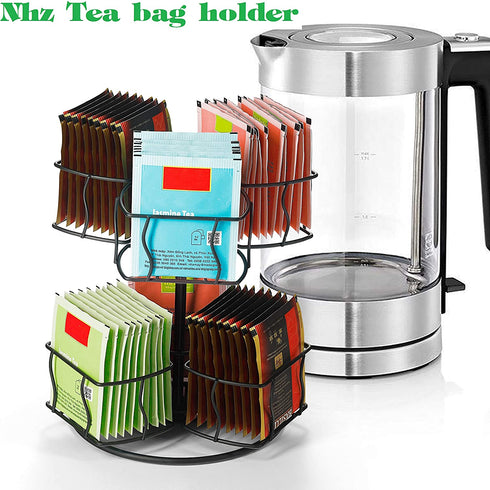 NHZ Tea Bag Storage and Organizer, Tea Bag Holder Black Powder Coated Stainless Steel for Tea and Coffee Box. Organize 60 Tea Bags- Tea Holder for Tea Bags 6 Compartments with 10 Bags in Each.
