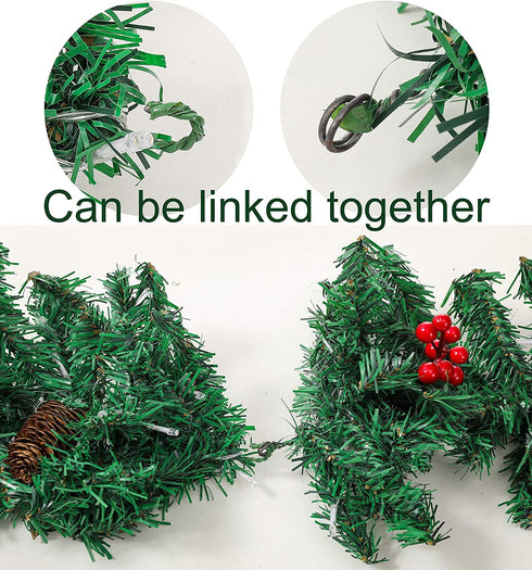 9 Ft Pre-lit Lighted Christmas Garland Decor, Festive Holiday Decoration for Outdoor/Indoor, Green Pine Branches with Red Berries and Pine Cones, Waterproof 50 Warm Lights with Timer