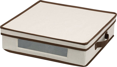 Household Essentials Natural 537 Vision Storage Box with Lid and Handles | Charger Plates and Platters Canvas with Brown Trim