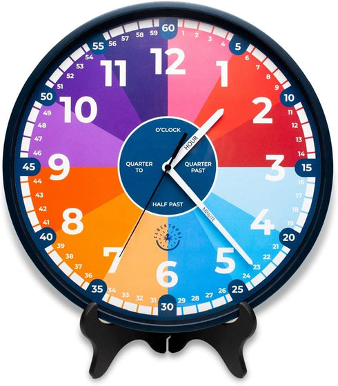 CLOCKTOPUS Kids Learning Clock. Wall Clock Silent with Stand. Analog Clock Telling Time Teaching Clock for Kids. Educational Clock for Kid Playroom Decor, Classroom Clock, Homeschooling Supplies