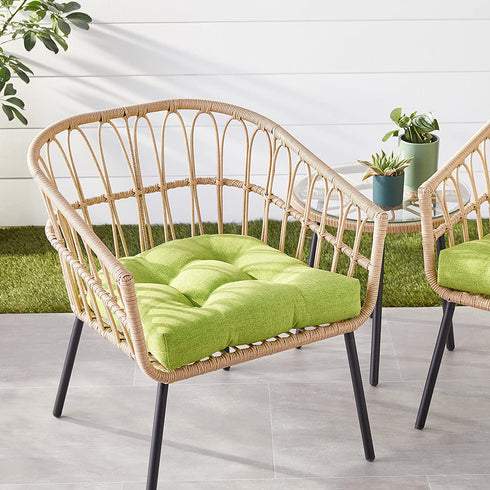 Pillow Perfect Outdoor/Indoor Baja Linen Lime Tufted Seat Cushions (Round Back), 19" x 19", Green, 2 Count