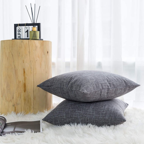 Kevin Textile Pillow Covers Decorative Throw Pillow Covers Linen Square Cushion Case 26" x 26"/66cm x 66cm Dark Grey Farmhouse Pillowcase, 2 Pack