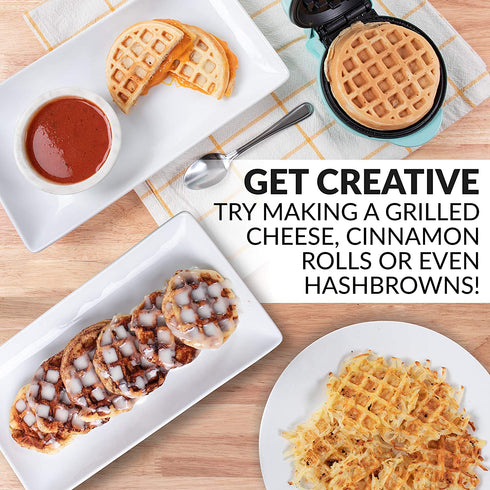 Nostalgia MWF5AQ MyMini Personal Electric Waffle Maker, 5-Inch Cooking Surface, Hash Browns, French Toast, Grilled Cheese, Quesadilla, Brownies, Cookies, Aqua