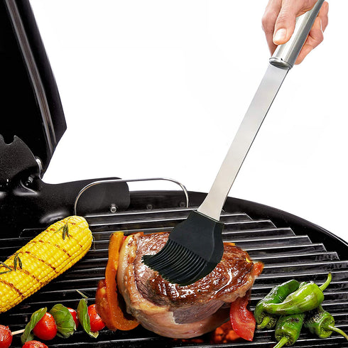NewlineNY Stainless Steel BBQ Grill Tool Kit 5 PCS Set : Tong, Meat Fork, Basting Brush, Spatula, Knife + Carrying Bag for Picnic Camping Barbeque Cooking Grilling