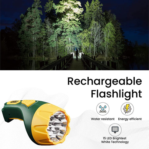GoGreen GG-113-15RC LED Rechargeable Flashlight, 1 EA, Yellow/Green