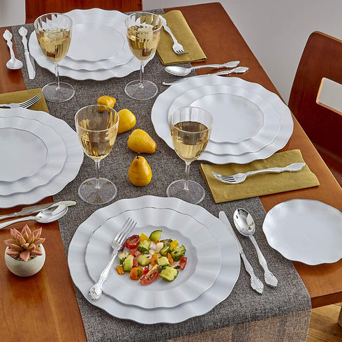 DISPOSABLE DESSERT PLATES | 20 pc | Heavy Duty Plastic Dishes | Elegant Fine China Look | Veil - White (6€?)