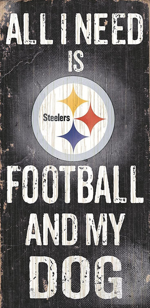 Pittsburgh Steelers Wood Sign - Football and Dog 6"x12"