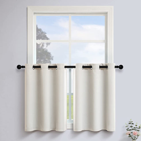 Farmhouse Home Decor Room Darkening Cream Beige Small Grommet Curtain Tiers for Kitchen Laundry Room Door 30 Inches Long Short Blackout Curtains Wide 34 by 30L Length Set 2 Panels
