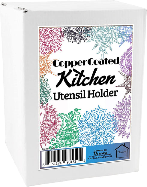 Copper Coated Kitchen Utensil Holder / 7-Inch Tool Caddy, Store All Your Wooden Spoons, Spatulas, & More