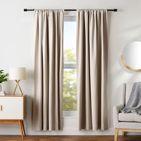 Amazon Basics Room Darkening Blackout Window Curtains with Tie Backs Set - 42 x 84-Inch, Taupe, 2 Panels
