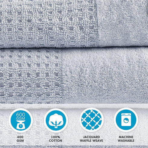 Madison Park Spa Waffle 100% Cotton Luxurious Towel Set, Premium Texture Waffle Weave, Highly Absorbent, Quick Dry, Hotel & Spa Quality Wash Clothes for Bathroom, Assorted Sizes, Blue 6 Piece
