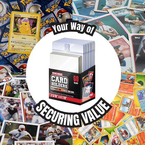 Semi Rigid Card Holder 50 Card Holders for Trading Cards and 50 Penny Sleeves Pokemon, Baseball Card Holder - Baseball Card Sleeves -3-5/16" x 4-7/8" Including 1/2" Lip - Trading Card Sleeves
