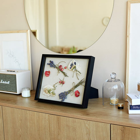 Shadow Box Display Case - 11x14 Deep Wood & Glass Shadowbox Picture Frame with Linen Board - Wall-Hanging & Free-Standing - 3d Showcase Keepsake Art Graduation Baby Wedding Military Sport - Black