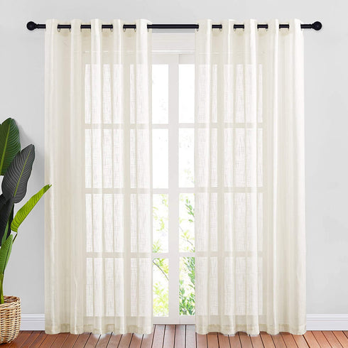 NICETOWN Living Room Window Curtains Semi Sheer 84" Long, Grommet Casual Semitransparent Sheer Privacy with Light Window Treatments for Farmhouse/Sliding Door, 70" Wide, Light Yellow Beige, 2 Panels