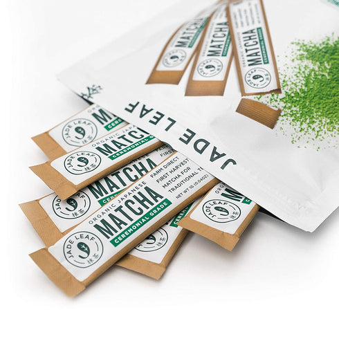 Jade Leaf Matcha Green Tea Powder - Organic Ceremonial Single Serve Stick Packs (10 count)