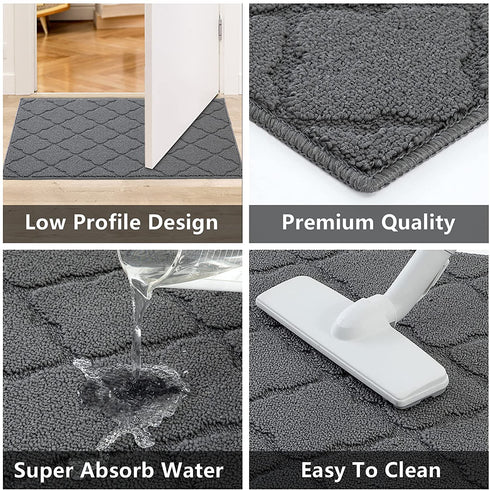 Indoor Doormat Front Door Mat Non Slip Rubber Backing Super Absorbent Mud and Snow Inside Dirts Trapper Mats Entrance Machine Washable Door Rug Shoes Scraper - Grey, 20" x 32"