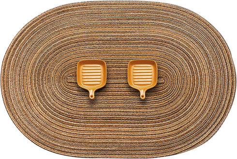 AHHFSMEI Oval Braided Placemats 12x18 Inch Oval Table Mats for Dining Tables Natural Woven Heat Resistant Place mats Set of 6 (Multi Brown)