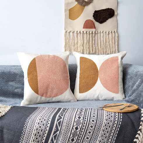 VANNCIO Modern Boho Throw Pillow Cover, Simple Textured Neutral Accent Pillowcase, Decorative Woven Cushion Sham for Bed Couch Sofa, 18x18 inches, 1 PC(Brown Pink)