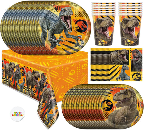 Jurassic World and Dinosaur Party Supplies for 16 | Paper Plates, Cups, Napkins, Table Cover | Jurassic Park Birthday Party Supplies