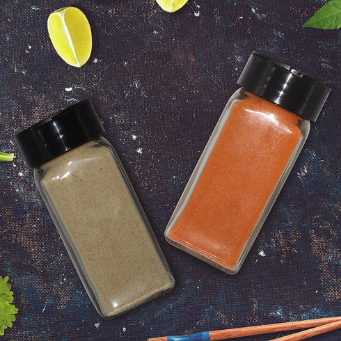 BPFY 12 Pack 4oz Glass Spice Jars With Black Plastic Lids, Square Spice Bottles, Chalk Labels, Pen, Silicone Collapsible Funnel, Spice Containers For Kitchen Cabinet