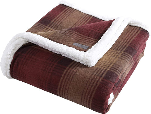 Eddie Bauer Home | Brushed Collection | Giftable Sherpa Fleece Reversible Throw, Ultra Soft & Cozy, Perfect for Bed or Couch, Nordic Raisin