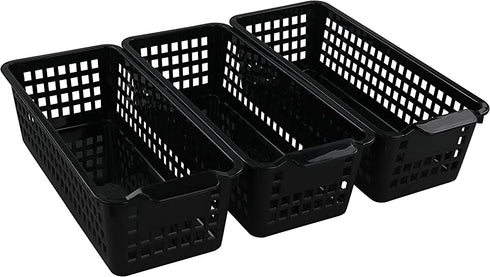 Begale Small Plastic Storage Baskets, Black, 11.6"L x 5"W x 3.4"H, Set of 6