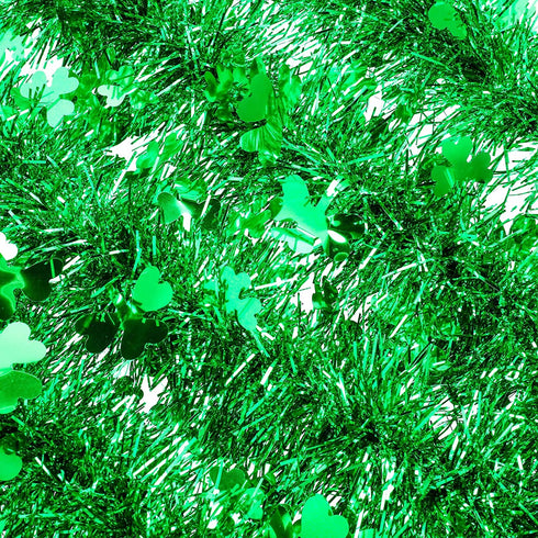 32.8 Feet St. Patrick's Day Tinsel Garland Green Shamrock Glitter Tinsel Twist Garland Decoration for Irish Festival St. Patrick's Day Party Wall Tree Door Window Decoration